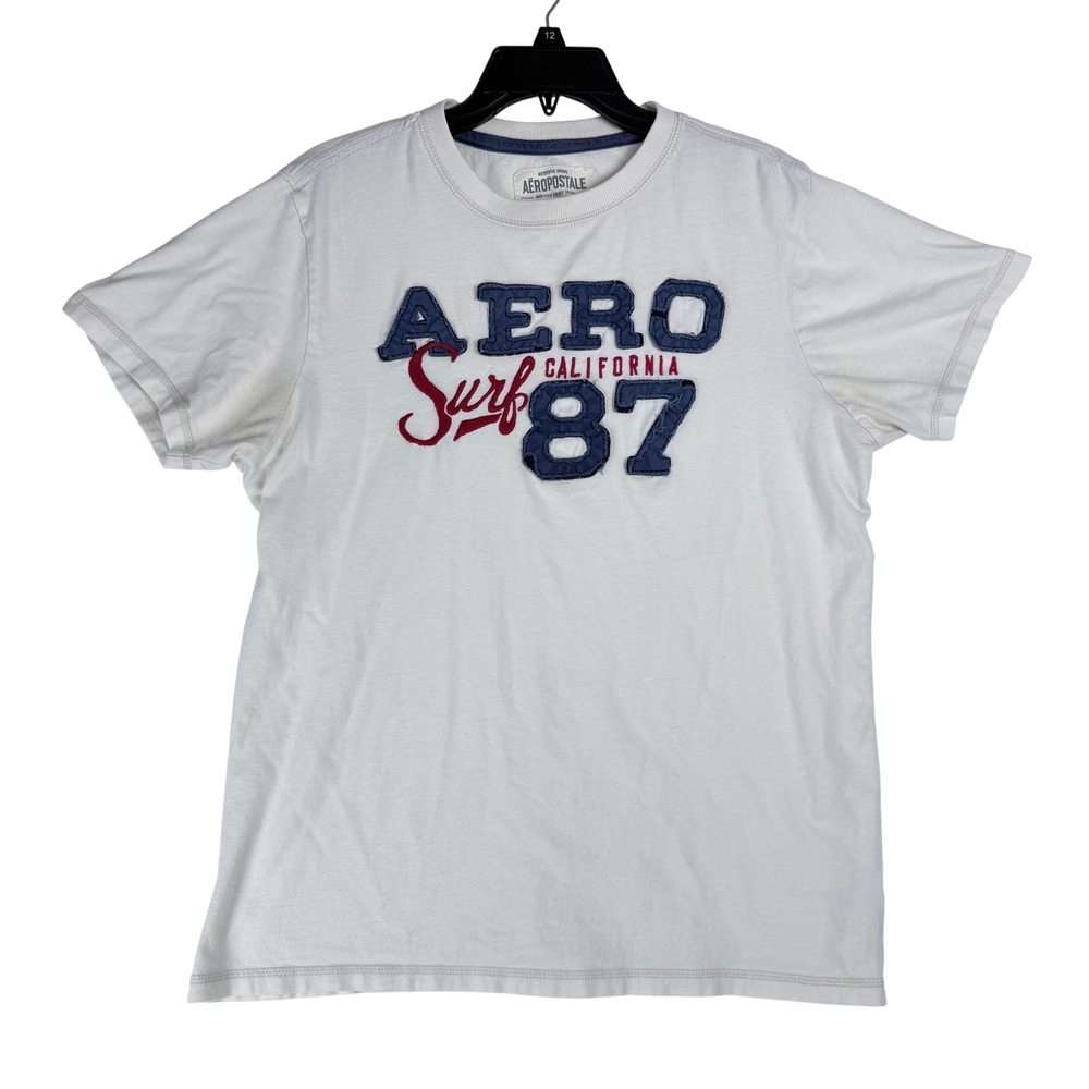 Aeropostale Graphic Tee Mens Large White Surf California 87 Applique Y2K Skater